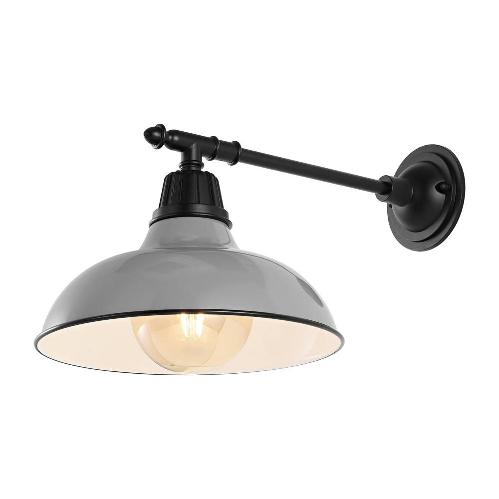 12.25" 1-Light Wallace Farmhouse Industrial LED Victorian Arm Outdoor Sconce Gray - JONATHAN Y: Metal Wall Light, ETL Listed