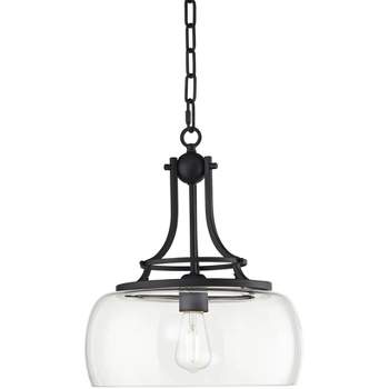 Franklin Iron Works Charleston Black Pendant Chandelier 13 1/2" Wide Modern LED Clear Glass for Dining Room House Kitchen Island Entryway Bedroom