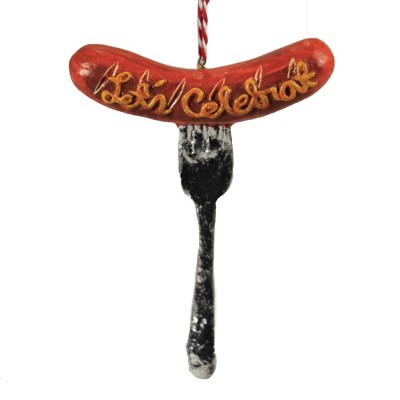 Holiday Ornament 5.5" Let's Celebrat Hot Dogs Wiener Fork Baseball Summertime  -  Tree Ornaments