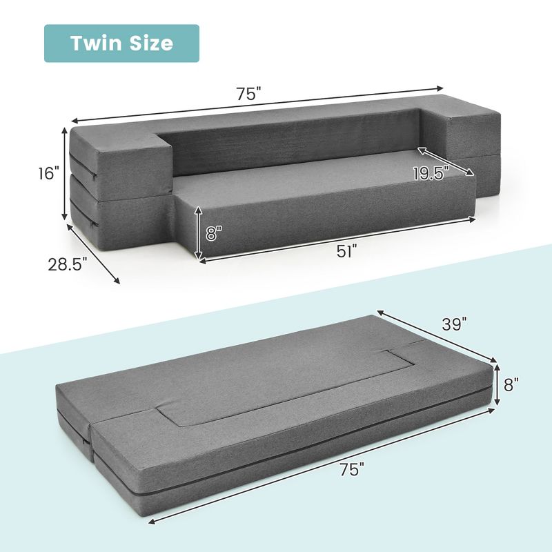 Costway 8 Inch Queen Folding Sofa Couch Bed Convertible Floor Couch Lounge Sleeper Bed, 3 of 11