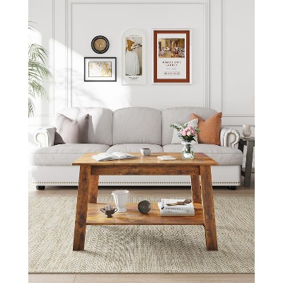 Coffee Table, Coffee Table for Living Room, Modern Farmhouse Coffee Table with Storage Shelf