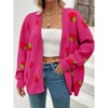 Coolmee Women's Plus Size Strawberry Print Casual Long Sleeve Open Front Knit Cardigan Sweater - 3 of 4