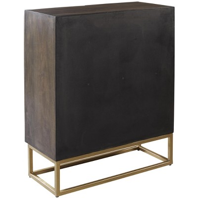 Contemporary Brown and Gold Mango Wood Glass-Paneled Chest
