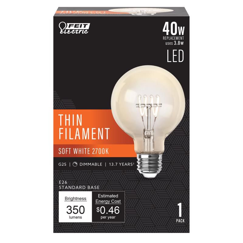 Feit Electric G25 E26 (Medium) Filament LED Bulb Soft White 40 Watt Equivalence 1 pk, 1 of 2