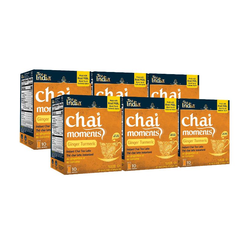 Tea India Chai Moments Ginger Turmeric Chai Tea Instant Latte Mix with 10 Sachets Pack of 6, 1 of 6