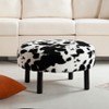 27.56" Round Ottoman, Plush Faux Rabbit Fur Footrest with Solid Wood Legs in Black/Cow Color, 27.56"x27.56"x15.51"H - 2 of 4