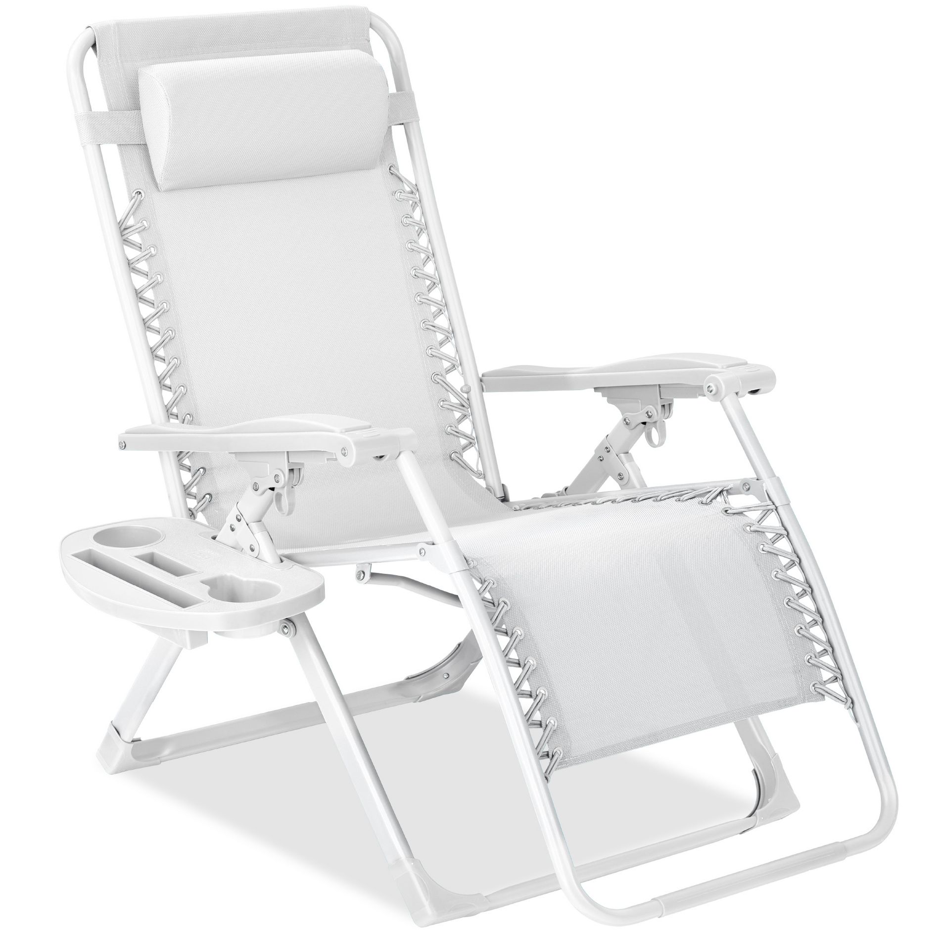 Best Choice Products Monochromatic Zero Gravity Chair, Folding Patio Recliner w/Side Tray, Headrest - Snow