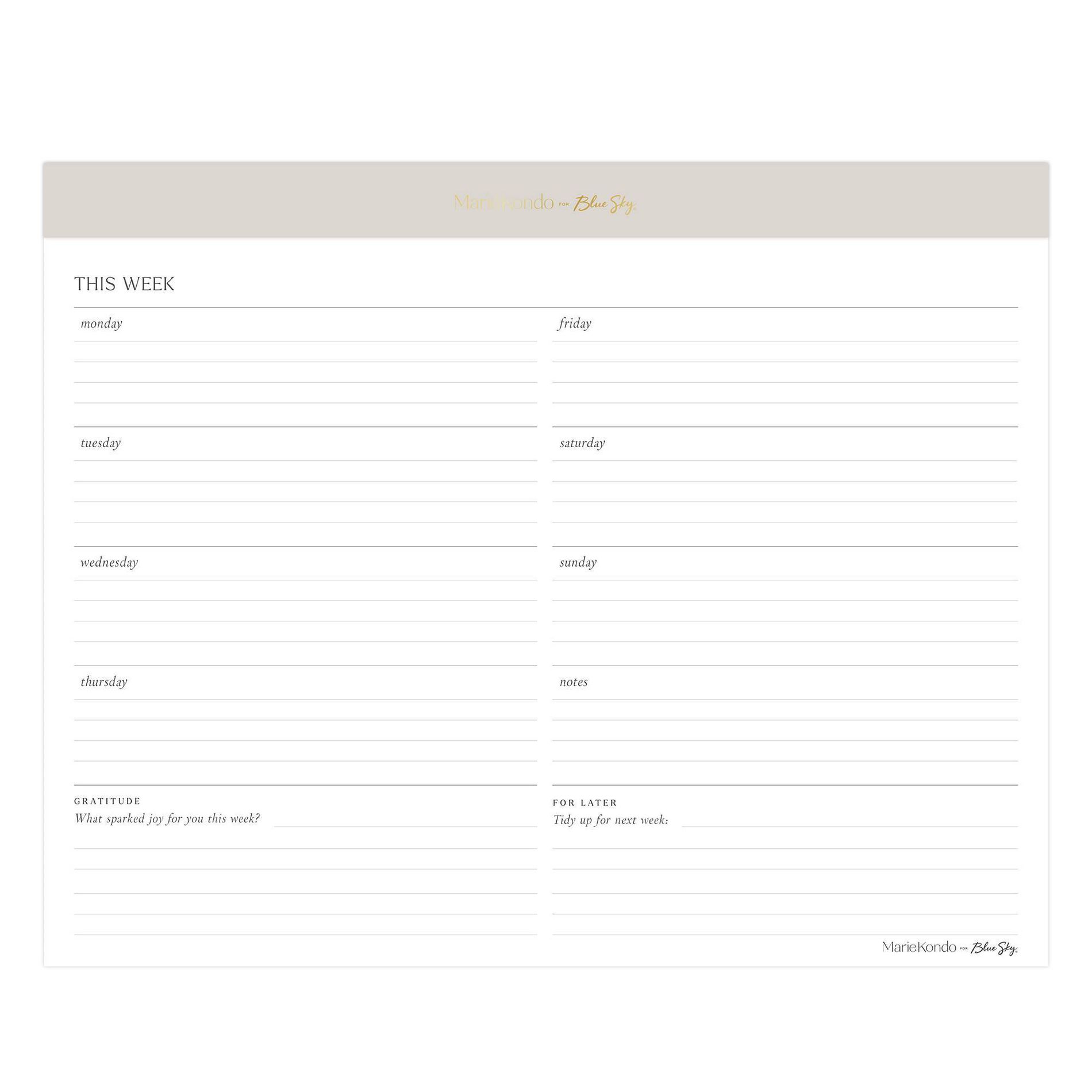 Marie Kondo for Blue Sky Undated Desk Pad 10.14"x8.75" White: Planner & Calendar for Adults, Stationery & Office Use