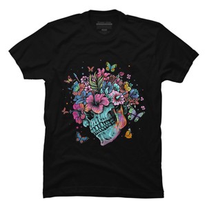 Men's Design By Humans Floral Butterfly Skull Funny Halloween Costume Hippie Flower By JeilJersey T-Shirt - 1 of 4
