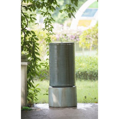 VisioGear Bird Baths, 44" Tall Large Round Green Ribbed Tower Water Fountain, Outdoor Bird Bath Fountain, Antique Blue, 19.3"*19.3"*43.3”
