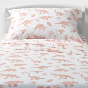 Dinosaur Cotton Kids' Sheet Set Pink - Pillowfort™ - 1 of 3