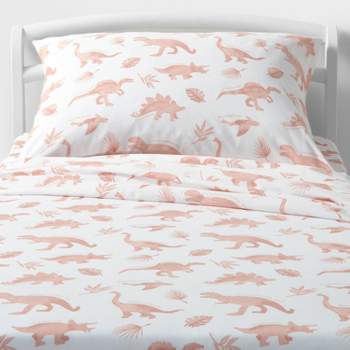 Dinosaur Cotton Kids' Sheet Set Pink - Pillowfort™