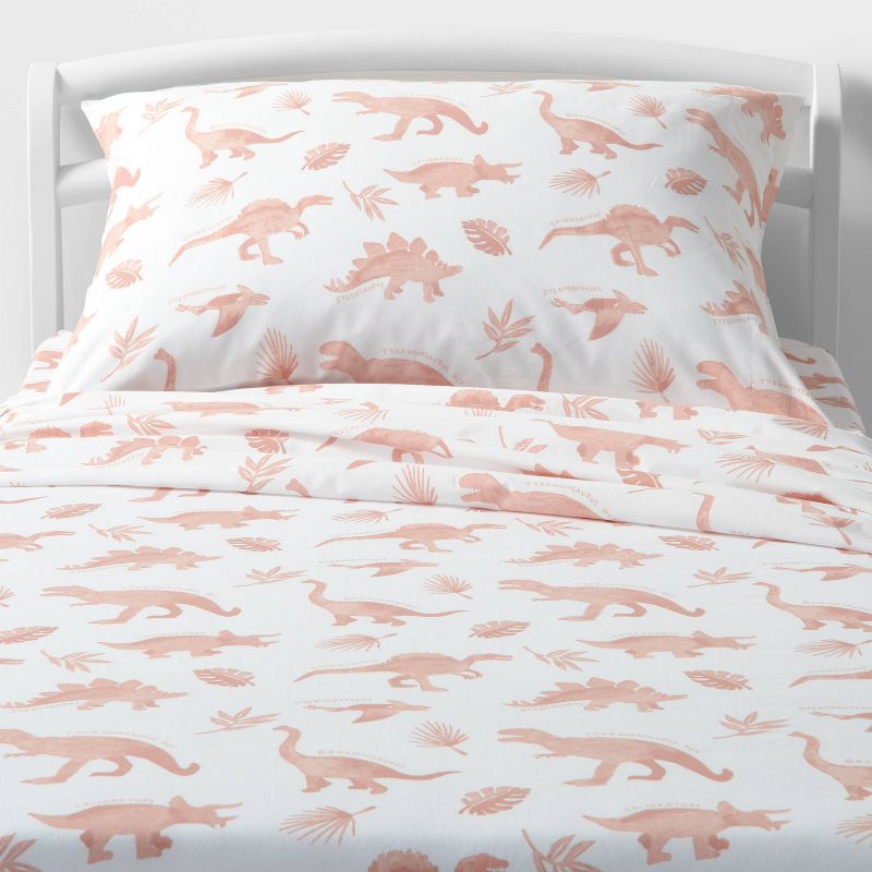 Dinosaur Cotton Kids' Sheet Set Pink - Pillowfort™, 1 of 3