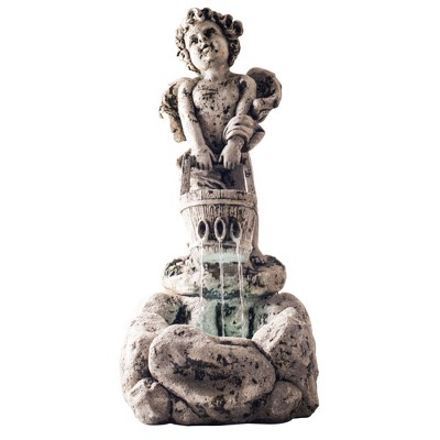 Nature Spring Lighted Indoor/Outdoor Stone Design Cherub Angel Water Fountain
