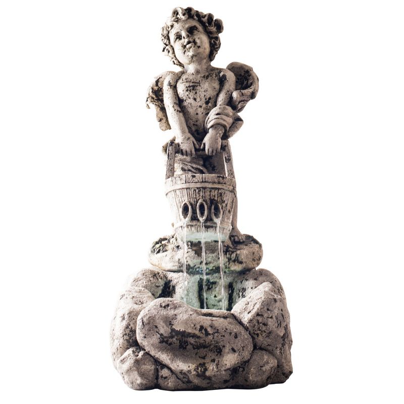 Nature Spring Lighted Indoor/Outdoor Stone Design Cherub Angel Water Fountain, 1 of 3
