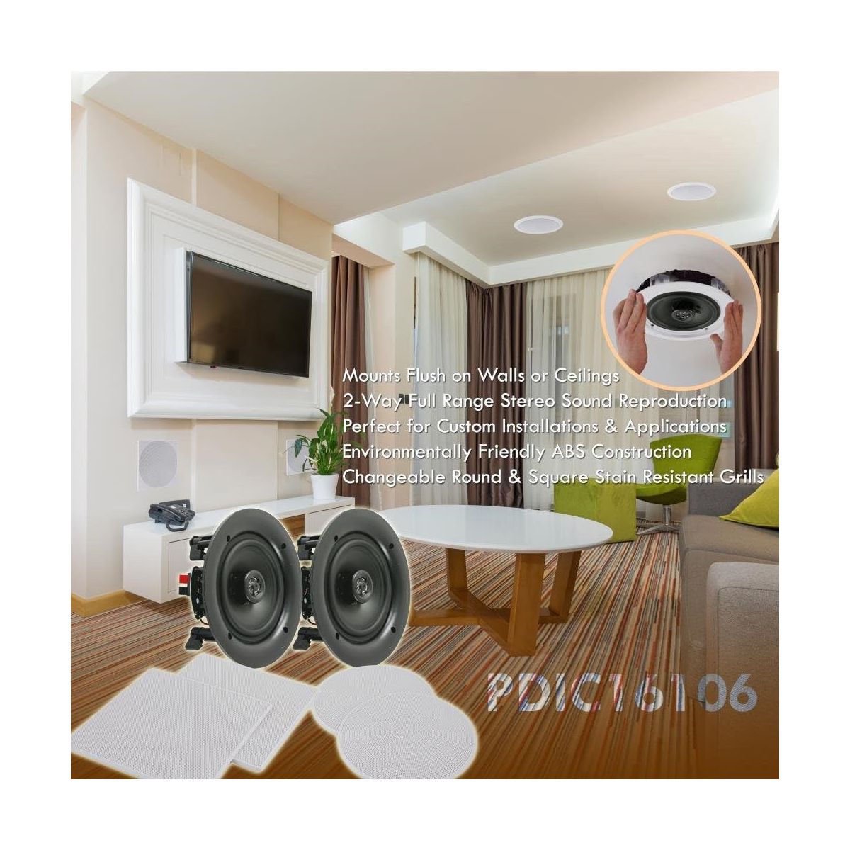 Pyle 10.0'' In-Wall / In-Ceiling Speakers - 2-Way Stereo Sound System (PDIC16106) - thumbnail 5