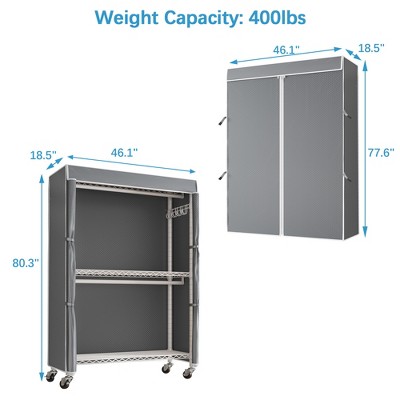 Heavy Duty White Rolling Garment Rack with Grey Cover