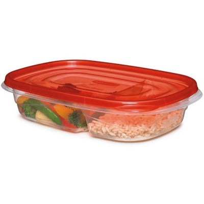Rubbermaid 7F57-RE-TCHIL Divided Rectangle Container, 29.6 Oz., Red Lid