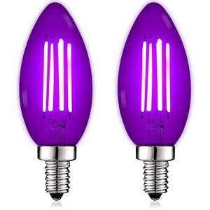Luxrite E12 LED Filament Purple Light Bulbs, 4.5W (40W Equivalent), Colored Glass Candelabra Bulb, UL Listed, E12 Base, Indoor Outdoor 2 Pack - 1 of 4