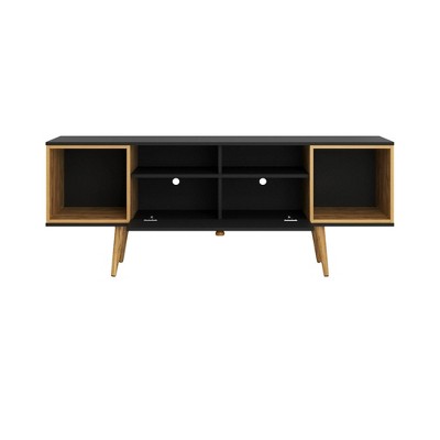 Black and Cinnamon Mid-Century Modern TV Stand with Cabinet
