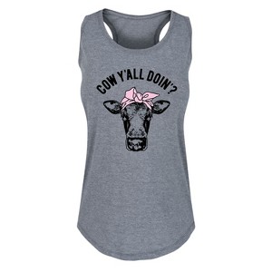 Women's - Country Casuals - Cow Yall Doin' Graphic Racerback Tank - 1 of 4