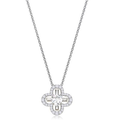 Molenia Four Leaf Clover Heart Cross Birthstone Necklace, S925 Sterling Silver Pendant, Dainty Lucky Charm Jewelry Birthday Gift for Her Women