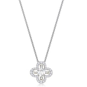 Molenia Four Leaf Clover Heart Cross Birthstone Necklace, S925 Sterling Silver Pendant, Dainty Lucky Charm Jewelry Birthday Gift for Her Women - 1 of 4