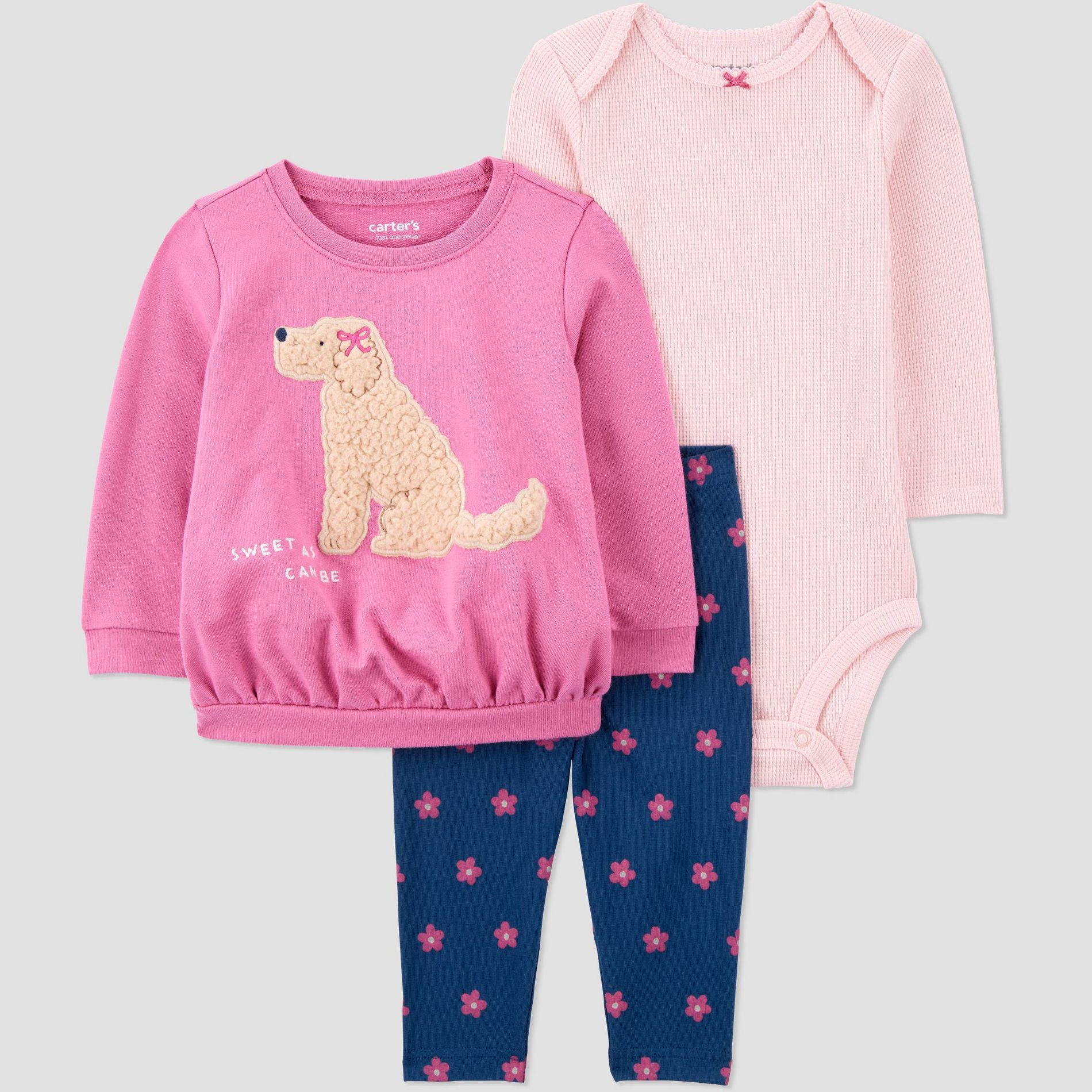 Carter's Just One You® Baby Girls' Dog Sweatshirt with Long Sleeve Bodysuit and Leggings Set - Pink