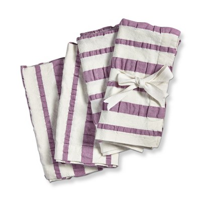 TAG Purple Seersucker Horizontal and Vertical Stripes on White Background Cotton Machine Washable Napkin Set of 4  Lavendar
