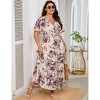 YESFASHION Plus Size Women V Neck Wrap Maxi Dress High Waist Short Sleeves Casual Summer Dress with Belt - 2 of 4