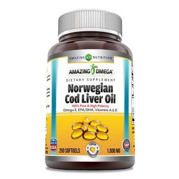 Amazing Omega Norwegian Cod Liver Oil 1000 Mg Orange Flavor 250 Softgels