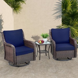 Outdoor Swivel Wicker Glider Patio Chairs with Table, 3 Pieces Outdoor Bistro Set with 4in Thick Cushions and Coffee Table for Porch, Balcony, Deck - 1 of 4