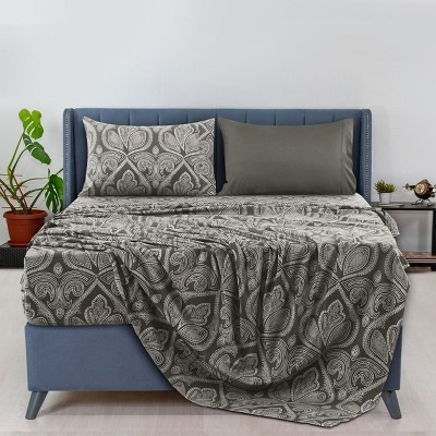 6 Piece Sheet Sets Paisley Printed Sheets Set Ultra Soft Deep Pocket Microfiber Bed Sheets - Lux Decor Collection