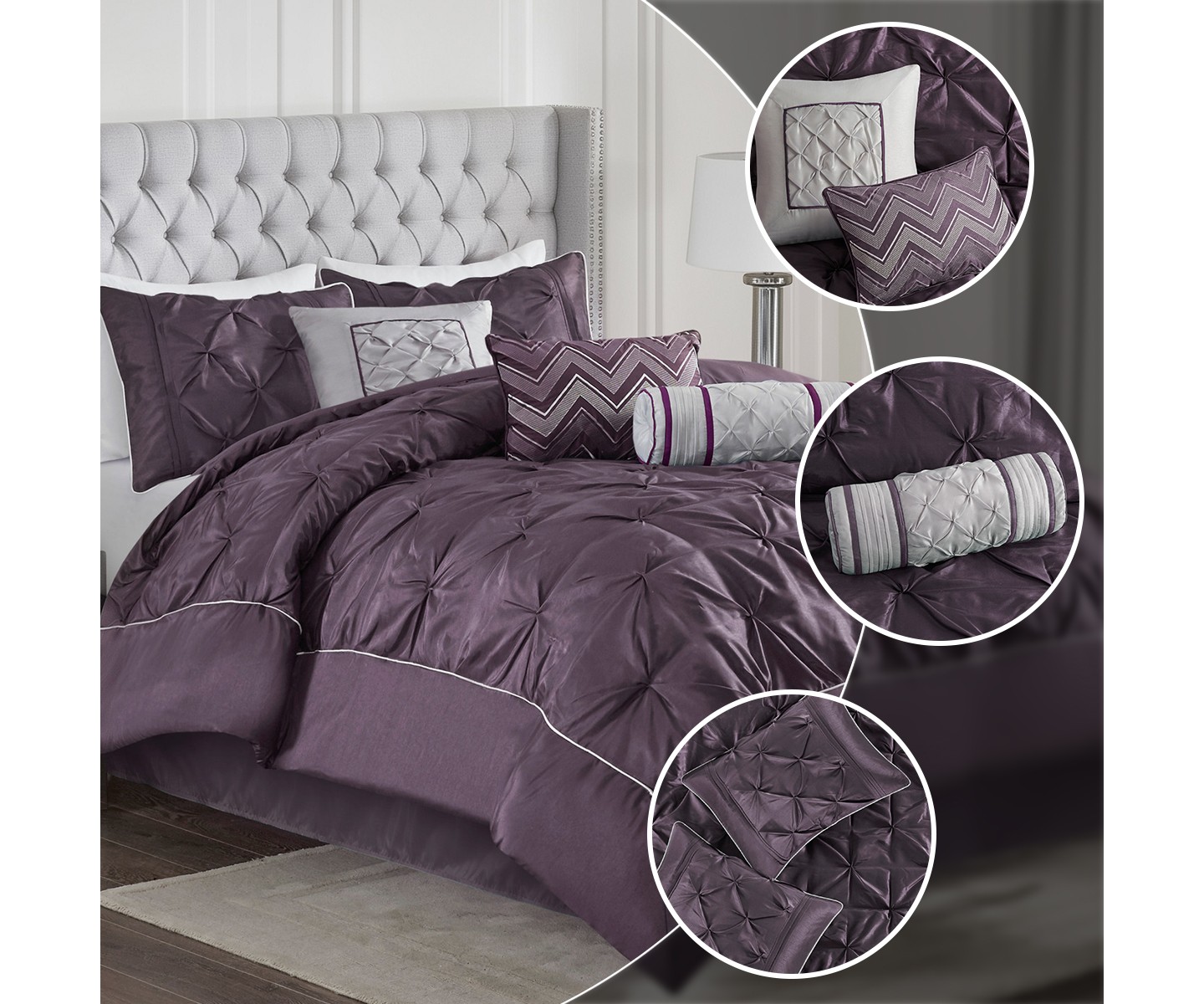 Постельное бельё Madison Park 7Pcs Ultimate Touch Biab Comforter Set, Solid Color Plain Weave Bedding Set with Matching Shams & Decorative Pillow, Plum, цвет: Сливовый — фото 2