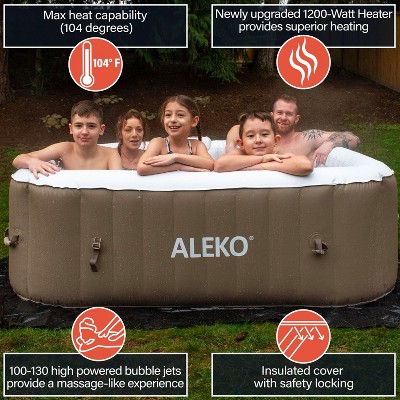 Brown and White 6-Person Square Inflatable Hot Tub Spa with Cover