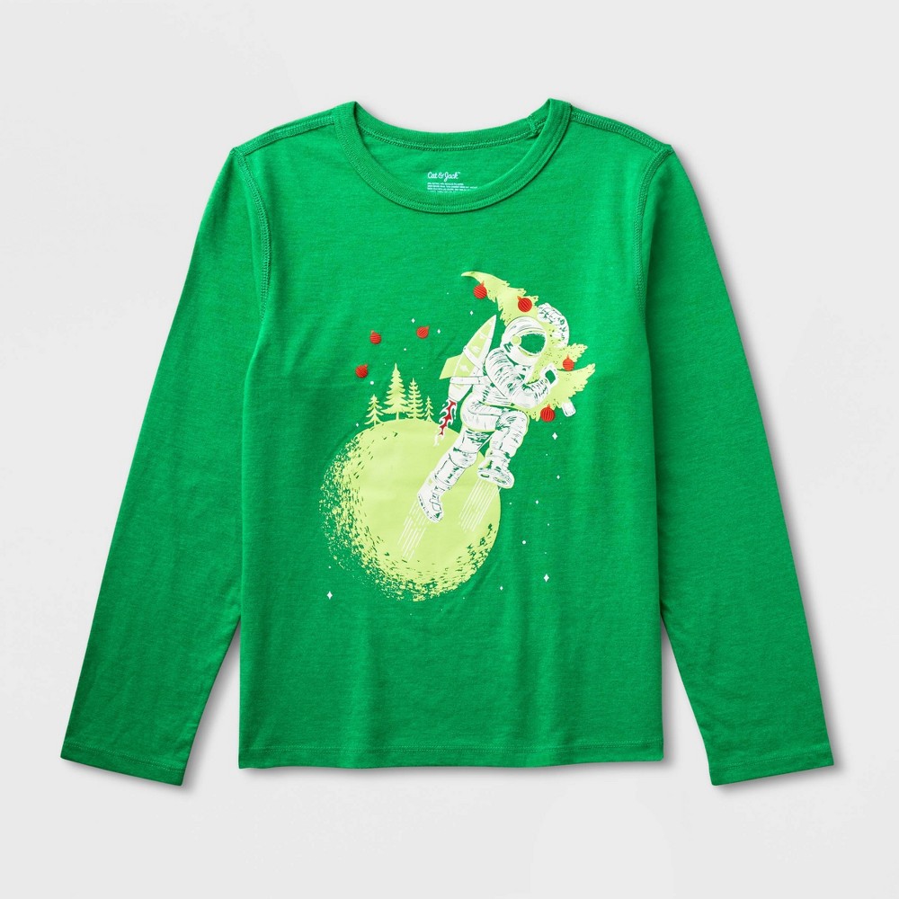 Kids' Adaptive Long Sleeve 'Space' Holiday Graphic T-Shirt - Cat & Jack™ Green S