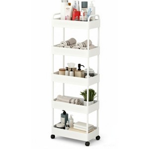 GustoWave Rolling 5-Tier Narrow Serving Cart with Casters & Handle, Multi-Functional Storage Cart for Kitchen, Bath, Living Room, 40x22x114.5cm - 1 of 3