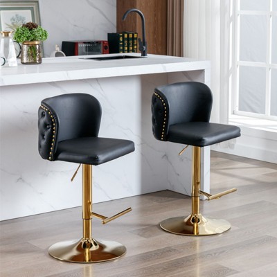 NicBex Swivel Bar Stools Set of 2,Adjustable Height PU Bar Chairs,Counter Height Bar Stools with Tufted Backrest,Island Chairs for Home,Bar