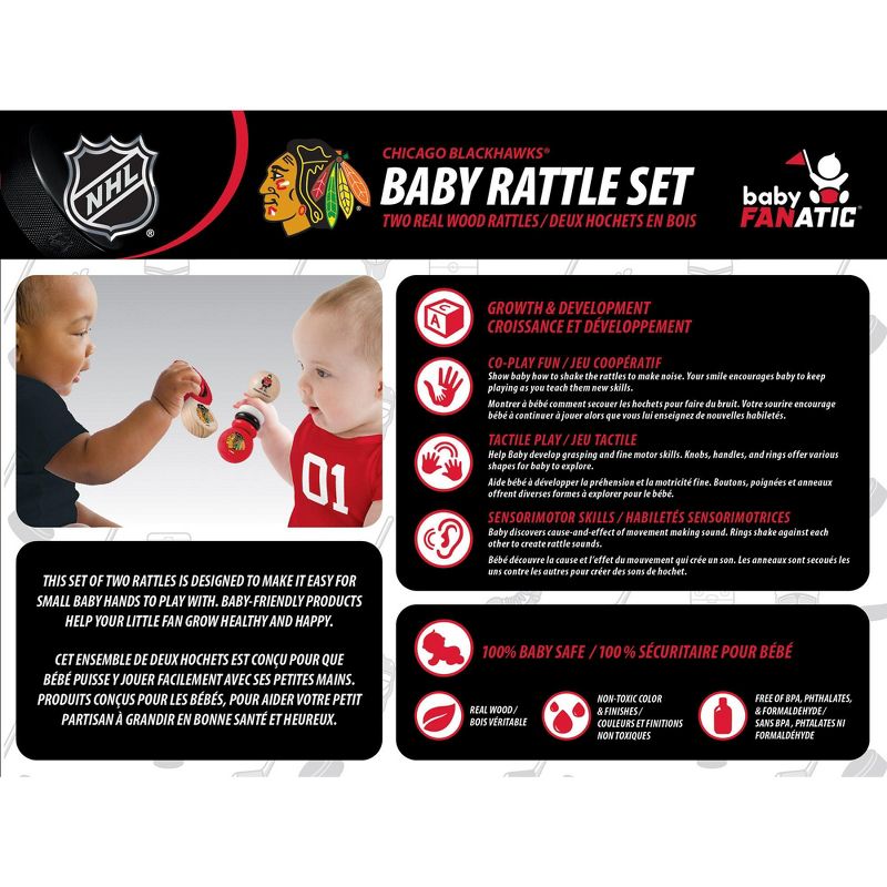 Baby Fanatic Wood Rattle 2 Pack - NHL Chicago Blackhawks Baby Toy Set, 3 of 5