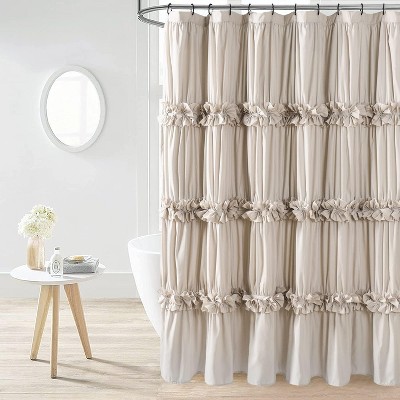 Victorian Ruffle Shower Curtain, Ruched Microfiber Vintage Handcrafted Bow Tie Bath Curtain for Master Bathroom