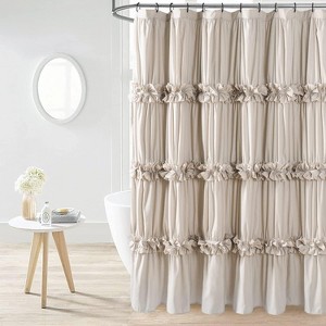 Victorian Ruffle Shower Curtain, Ruched Microfiber Vintage Handcrafted Bow Tie Bath Curtain for Master Bathroom - 1 of 4