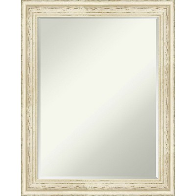 Amanti Art Country White Wash Petite Bevel Wood Bathroom Wall Mirror 28.5 x 22.5 in.