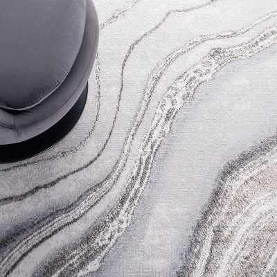 Grey and Ivory Abstract Hand-Knotted Runner Rug