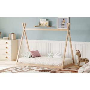 Kumasinova Twin Tent-Shaped Floor Bed for Kids,Montessori Low-Floor bed with Canopy,Safe Pine Wood Bedframe,Formaldehyde-Free,No Slats - 1 of 4