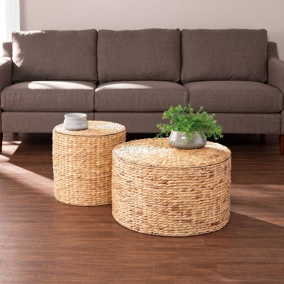 2pc Salita Round Water Hyacinth Storage Tables Natural - Aiden Lane