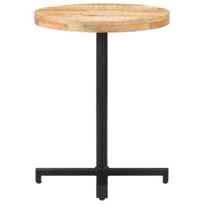 vidaXL Rough Mango Wood Bistro Table - Round Design, Heavy-Duty Iron Base, Indoor & Outdoor Use, Brown Finish, Assembly Required
