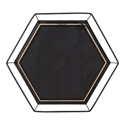 Wesman Hexagon Floating Wall Mirror in Walnut and Black