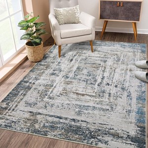 Washable Runner Rug, Modern Abstract, Non-Slip, Stain-Resistant, Distressed, Indoor, Low Pile, Floor Cover, Hallway, Contemporary - 1 of 4