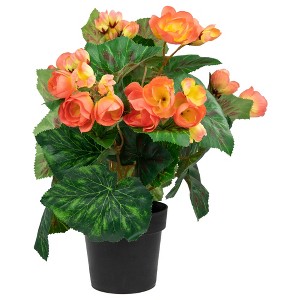 Northlight 11" Coral Pink Potted Silk Begonia Spring Artificial Floral Arrangement - 1 of 4