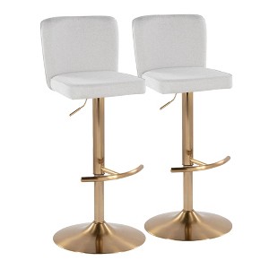 Adjustable Fabric Armless Barstool with Swivel and Rounded T Footrest for Dining Room or Home Bar, Set of 2 - 1 of 4